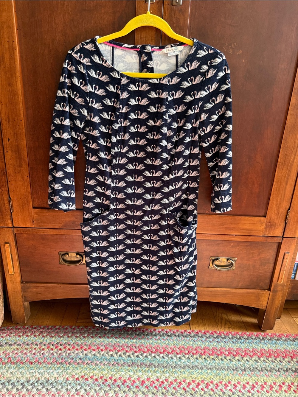 Boden Navy Dress with White and Light Pink Fan Print